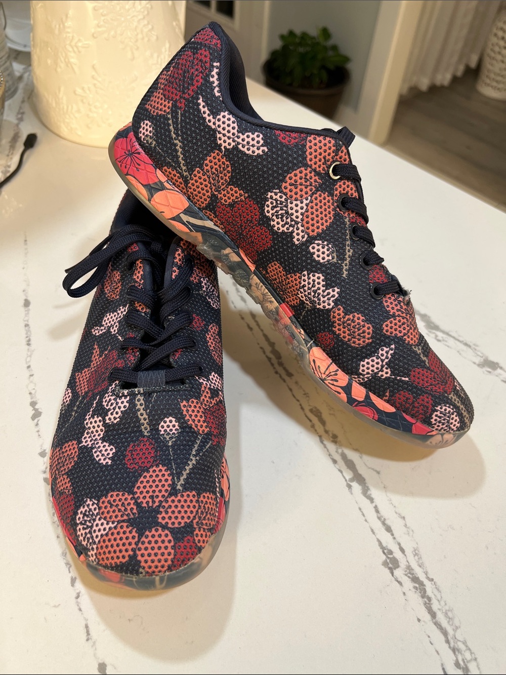 NOBULL Women’s Navy Athletic Sneakers with Coral and Pink Floral Print size W11